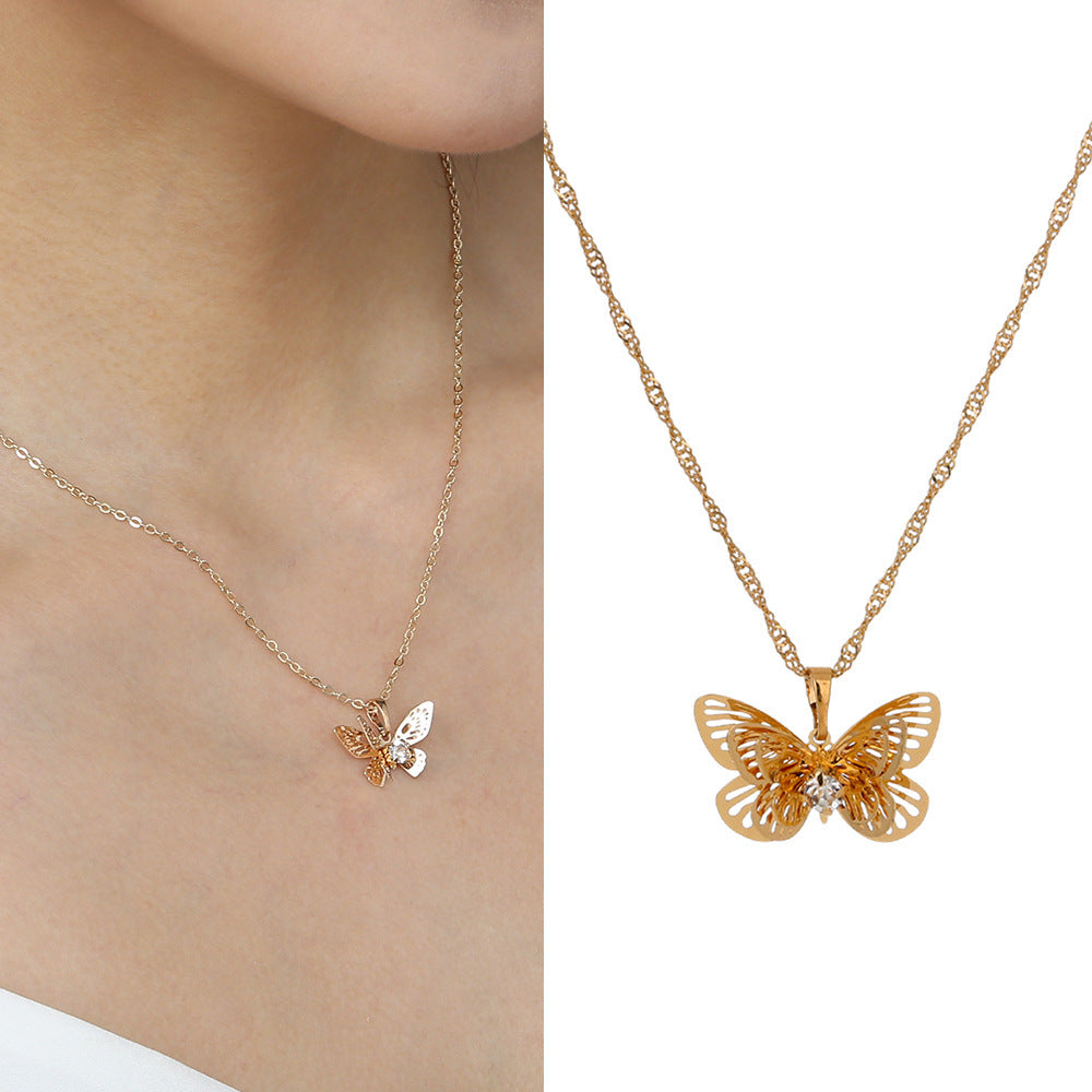 Ladies Short Clavicle Chain New Diamond Butterfly Necklace