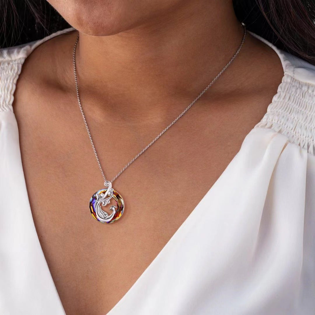 Stained Crystal Glass Sunflower Round Necklace