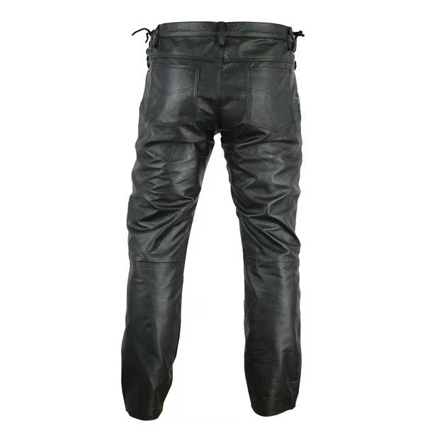 European And American Solid Color PU Strap Casual Men's Leather Pants