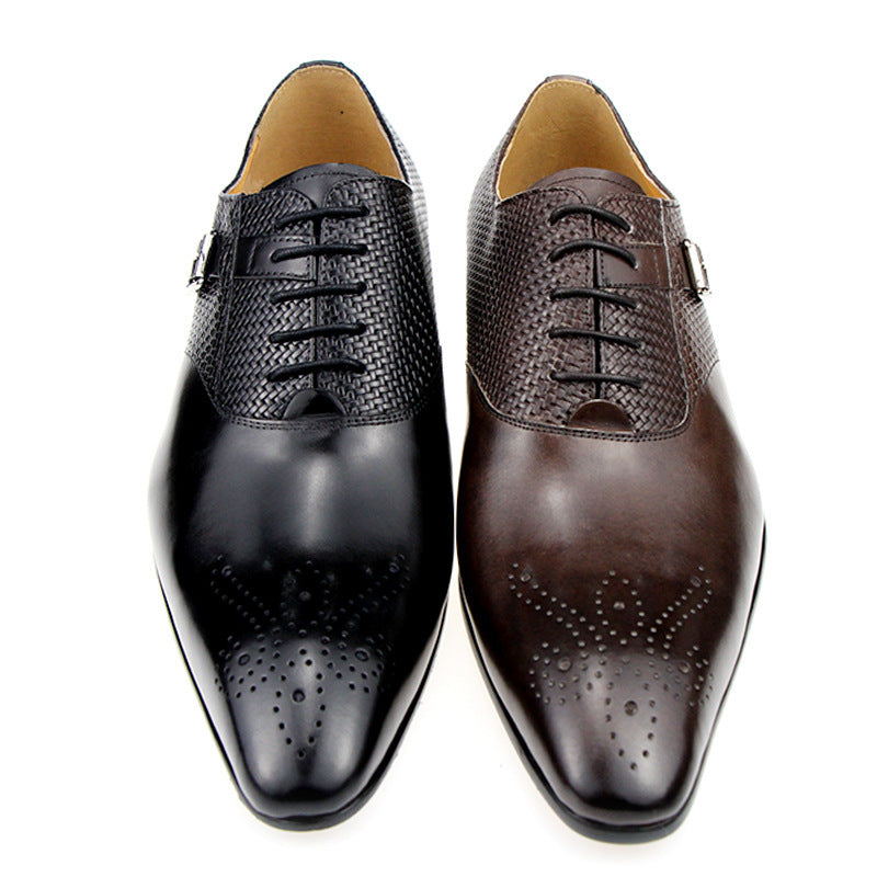 Men's British Pointed Toe Wear-resistant Low-top Leather Carved Shoes