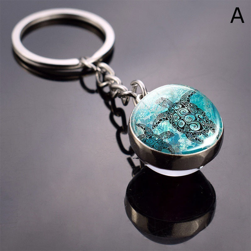 Turtle Shell Starfish Funny Animal Glass Ball Key Ring