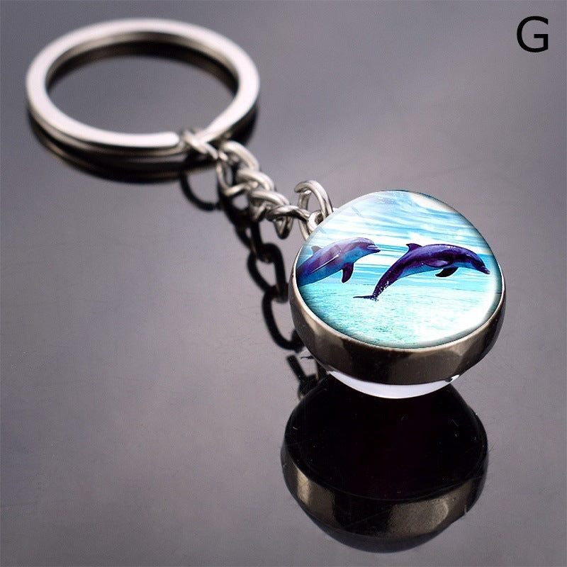 Turtle Shell Starfish Funny Animal Glass Ball Key Ring