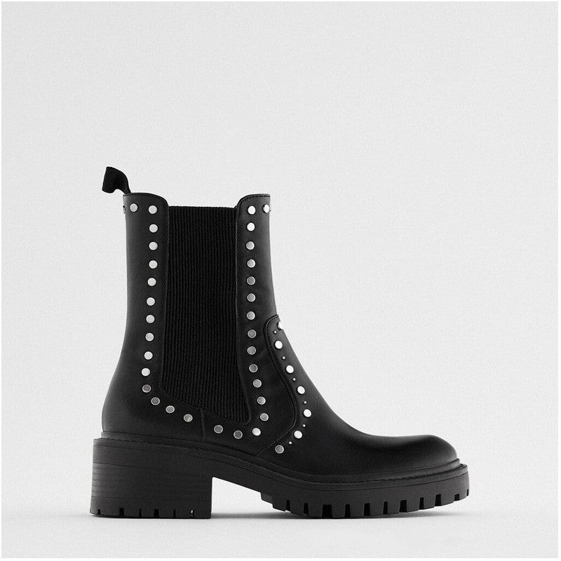 Chunky Heel Martin Windmill Rivet Boots