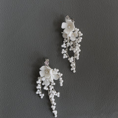 White Ceramic Flower Bridal Hair Comb Shell