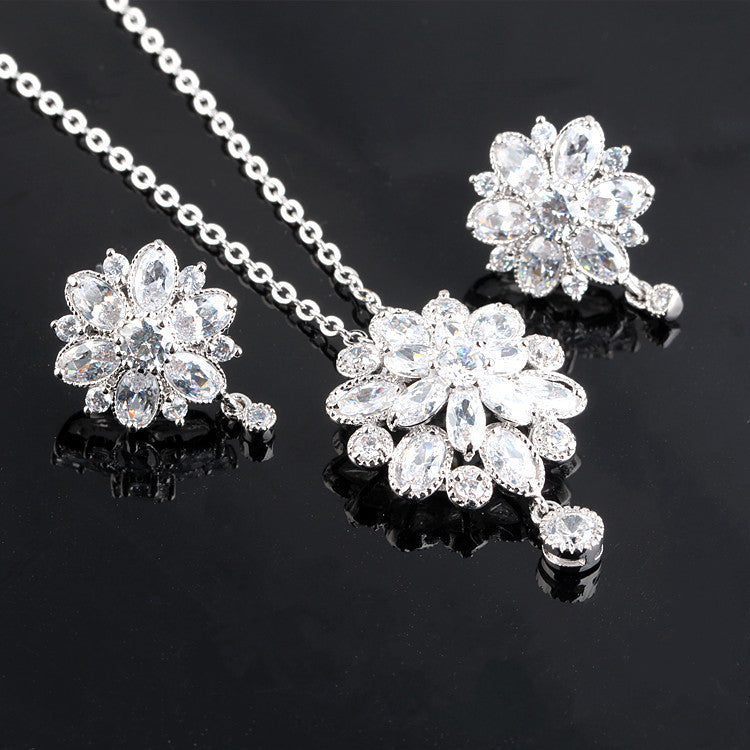 Zircon Necklace And Earring Set Dragon Girl Flower Zircon Jewelry