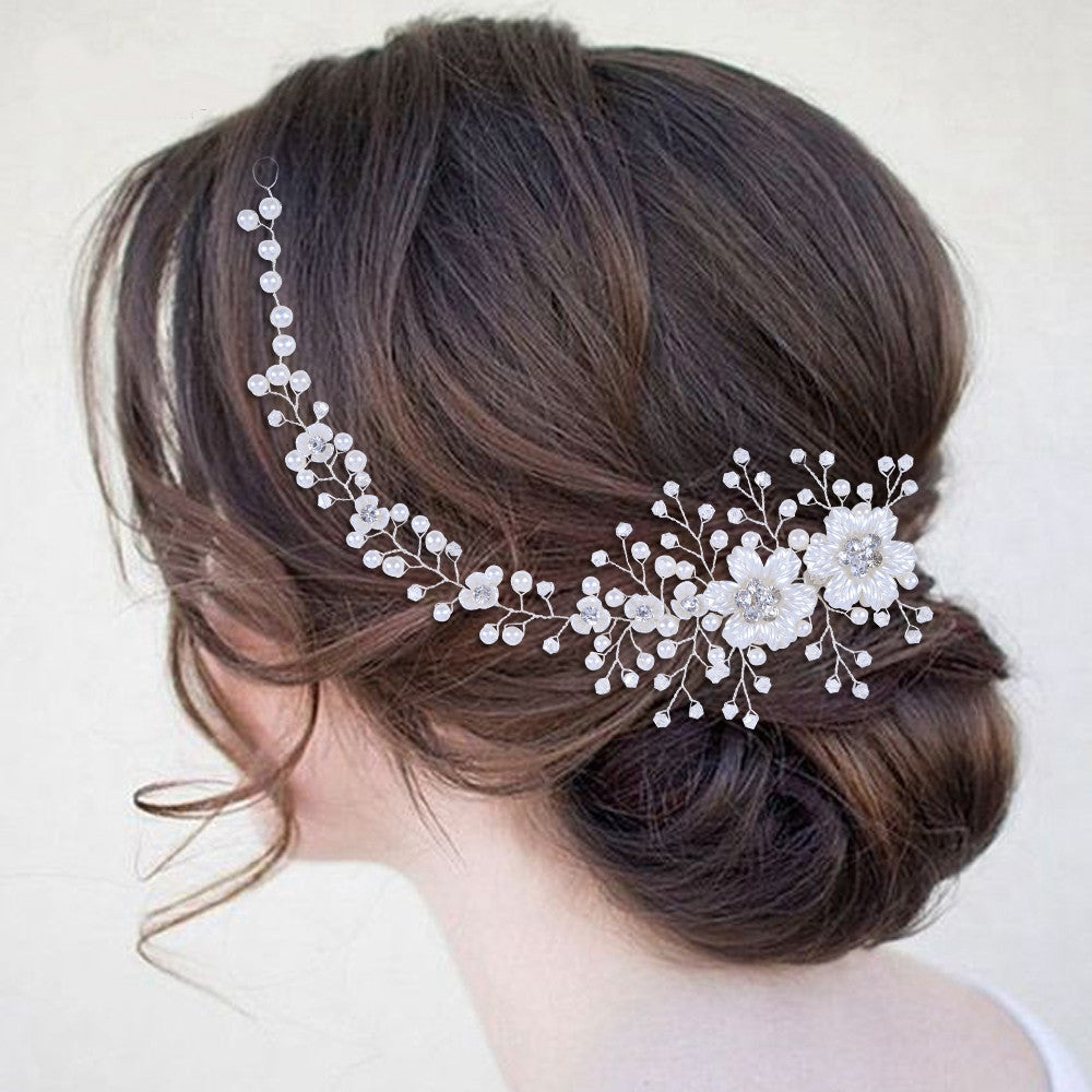 Handmade Hair Accessories With Flower Shaped Crystal Pearl Twist Beads