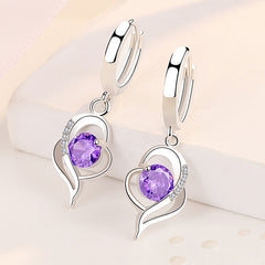 Long Fashion New Tide Heart-shaped Earrings White Copper Jewelry