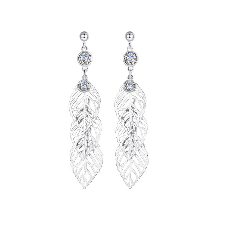 Fashion Long Leaf 925 Sterling Silver Earrings