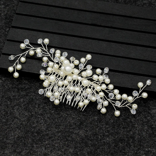 Handmade Pearl Copper Wire Silver-plated Hair Comb Headdress