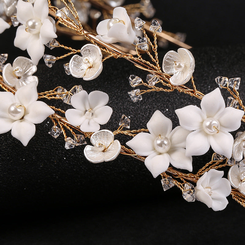 Women's Fashion Double White Ceramic Flower Crown Hair Accessories