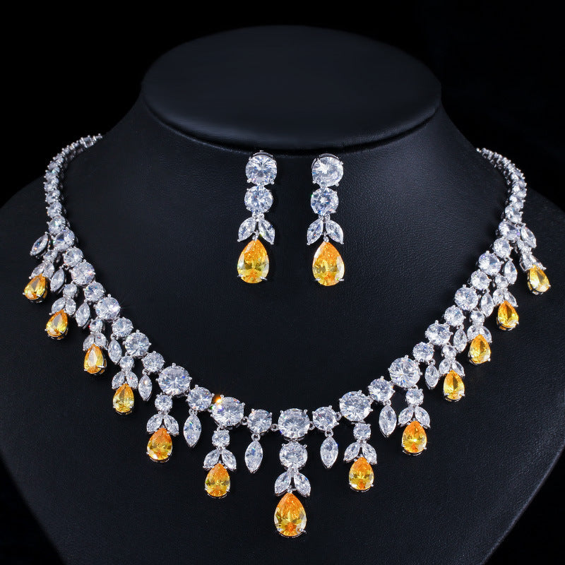 Luxury  Zircon Bridal Party  High-end Accessories  Luxury Water Drop Big Suit Super Flash Zircon Bridal Party Dress High-end Accessories  ellexo shop  jewelry  necklace  pendant  bridal sets  women jewelry  women accessories  trendy jewelry  girls product  fashion  girls fashion  women fashion