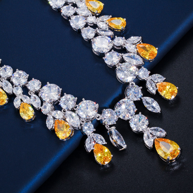 Luxury  Zircon Bridal Party  High-end Accessories  Luxury Water Drop Big Suit Super Flash Zircon Bridal Party Dress High-end Accessories  ellexo shop  jewelry  necklace  pendant  bridal sets  women jewelry  women accessories  trendy jewelry  girls product  fashion  girls fashion  women fashion