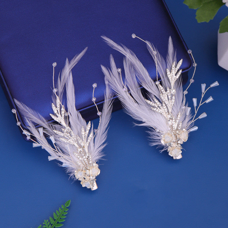 Handmade Costume Feather Edge Clip Pearl Hairpin Hanfu Hair Accessories Accessories