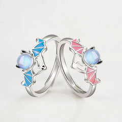 Silver Blue Moonlight Stone Angel Demon Ring