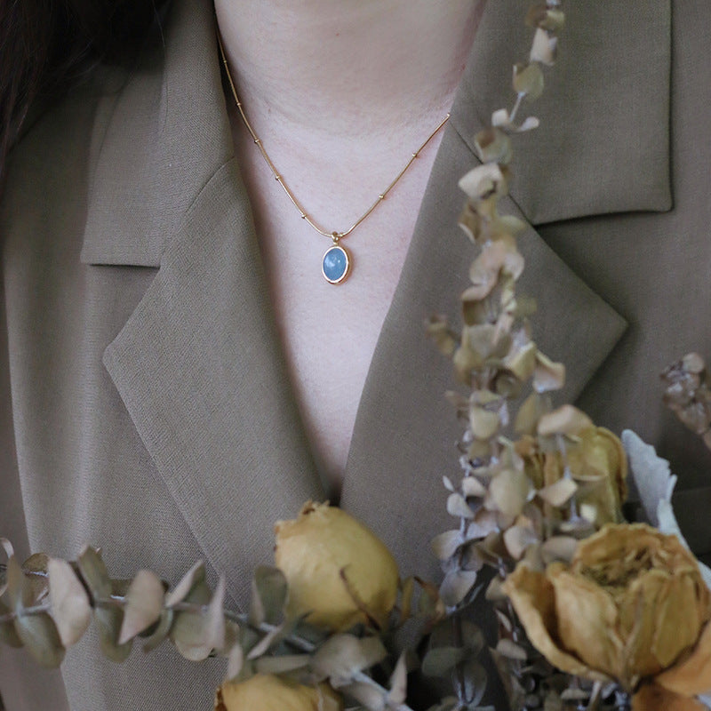 Blue Oval Aquamarine Necklace