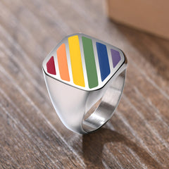 Titanium Steel Rainbow Drip Ring Stainless Steel Gay Geometric Plane Gay Ring