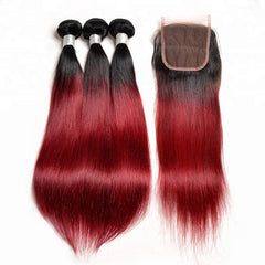 Color Real Hair Wig Gradient Wine Red