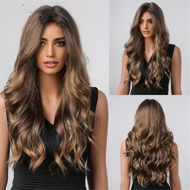 Long Brown Black Wavy Synthetic Wig