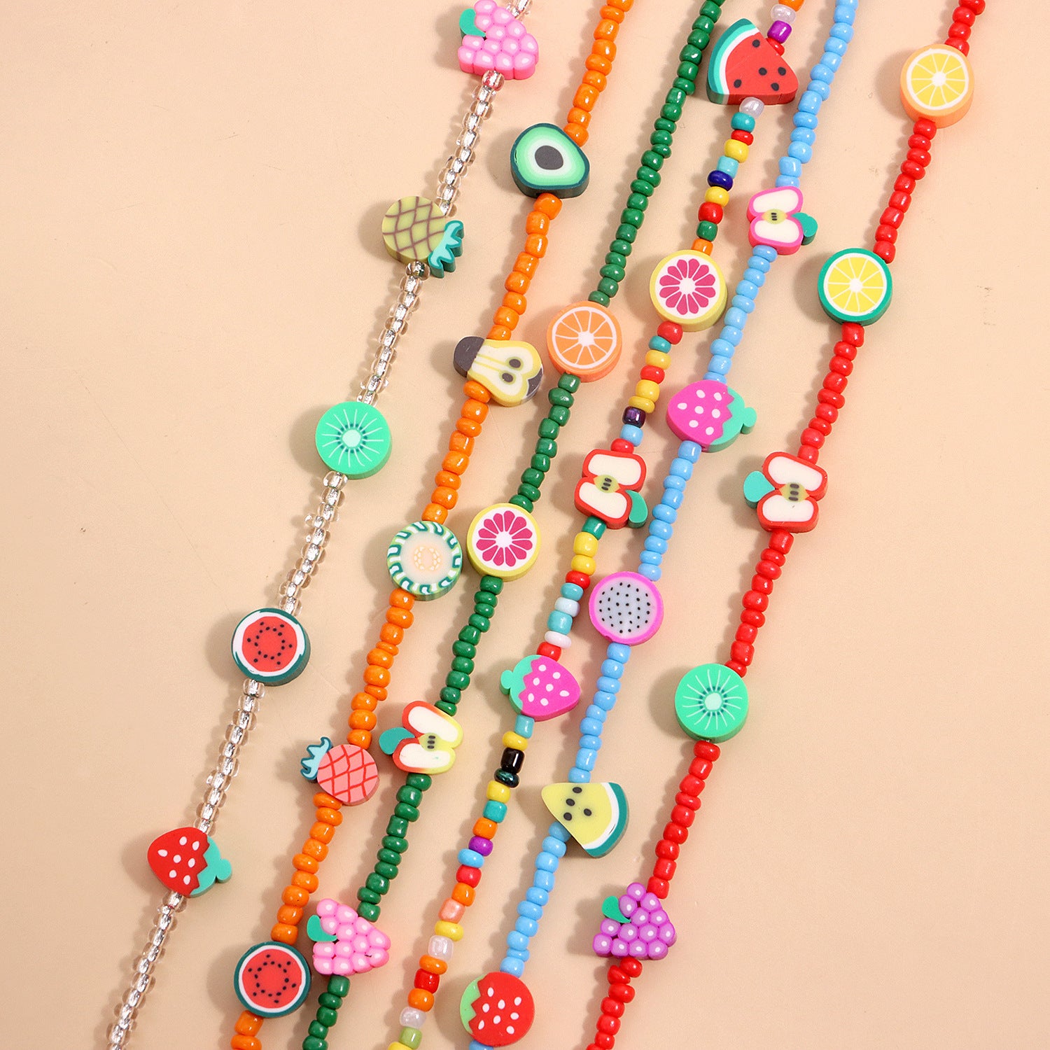 Personalized Colorful Fruit Element Rice Bead Necklace For Women