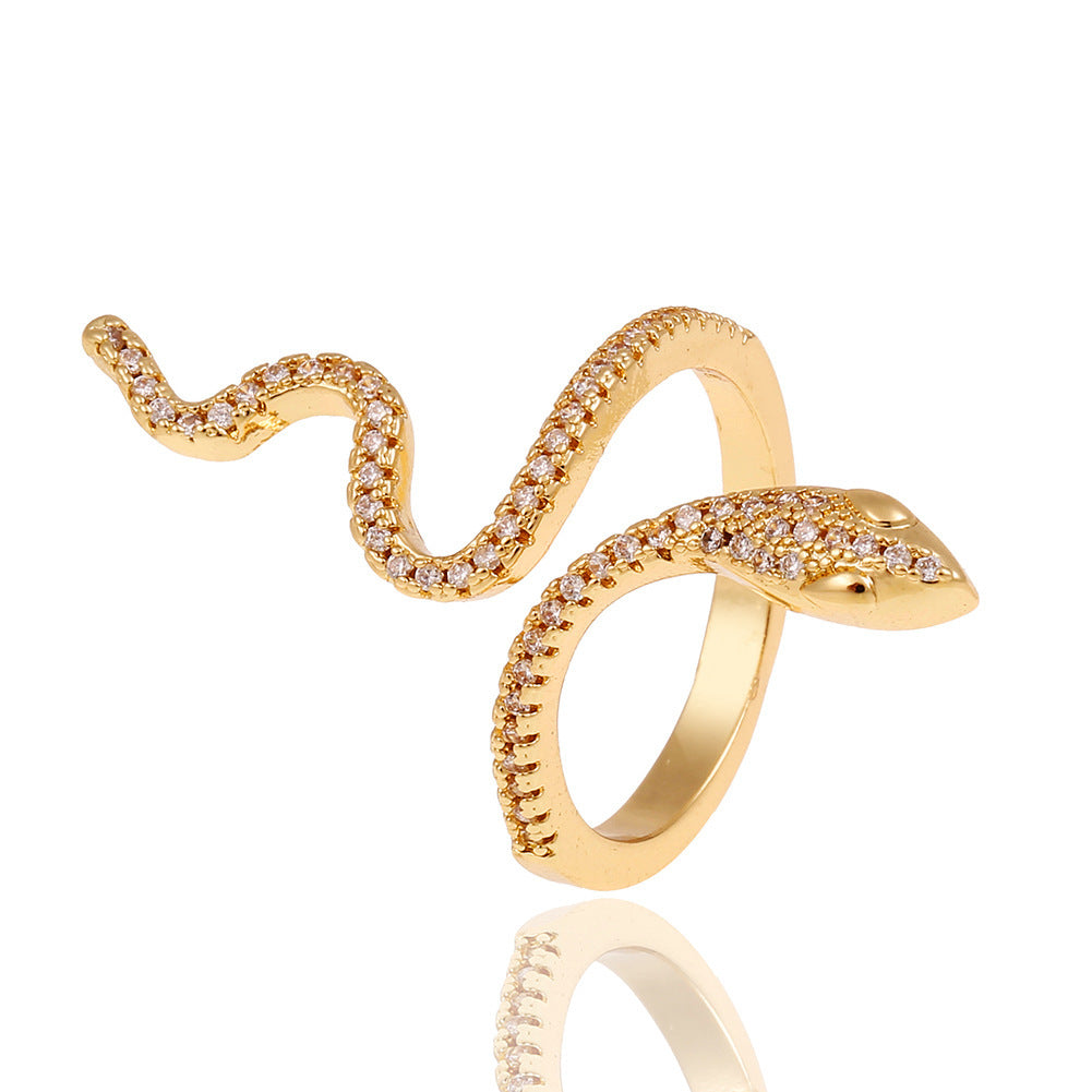 Copper Plated Genuine Gold Snake Shaped Diamond Ring With Adjustable