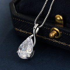 Clavicle Necklace Diamond Angel Tears Drop Pendant Silver Plated Jewelry