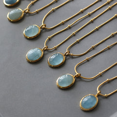 Blue Oval Aquamarine Necklace