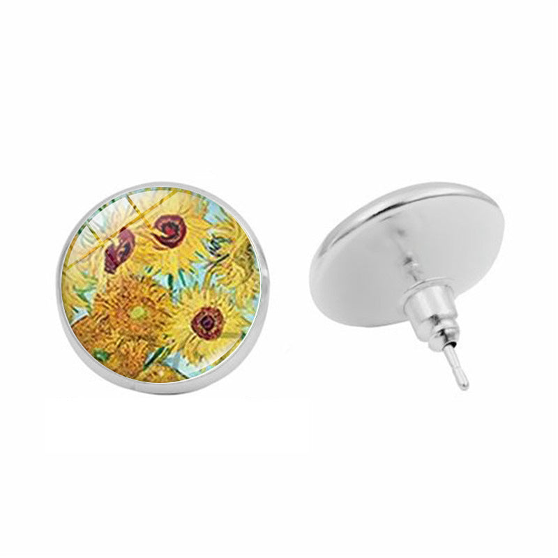 Van Gogh Starry Night Sunflower Time Stone Stud Earrings