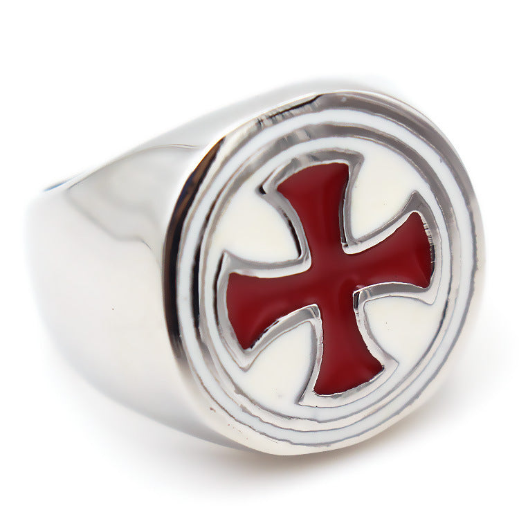 Retro Men's Titanium Steel Ring Red Drip Cross